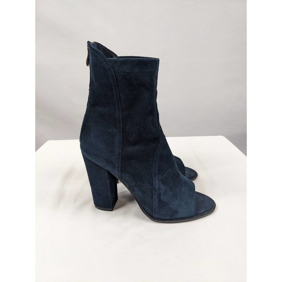 Alias Mae Revolve Booties Navy Blue Suede 9 40 Stretch Peep Toe Block Heel Zip - Picture 4 of 9